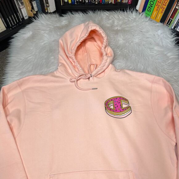 CHAMPION HOODIE DONUT LOGO PRIMER PINK SIZE LARGE - Picture 2 of 5